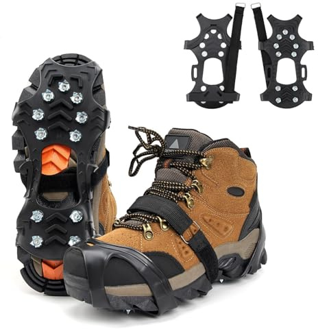 Crampons, Silicone Stainless Steel Ice Cleats, Ice Cleats for Shoes and Boots, Crampons Ice Cleats Traction Snow Grips for Winter Hiking Walking Climbing Ice Fishing, Unisex Snow Shoe Spikes (XL)