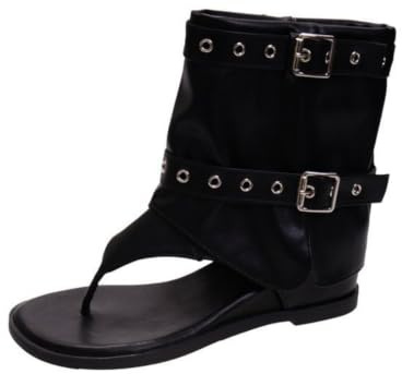 ENEN Botines de Verano Mujer Planos Cana Media Estilo Cowboy Sandalias de Mujer con Punta Abierta Elegantes Comodas Calado Botas Mujer Cowboy para Primavera Verano, 34-40 EU (Negro,37)