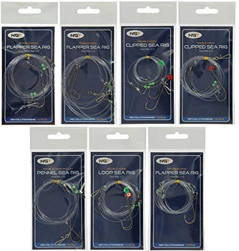 7 Sea Fishing Rigs Flapper Pulley Rig Double & Single Hook Clipped .