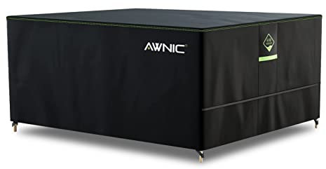AWNIC Garden Furniture Cover Waterproof with Hooks Heavy Duty 420D Oxford, Windproof Anti-UV Outdoor Patio Table Covers with Air Vent, Rectangular Black (250 * 210 * 71cm)
