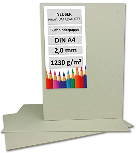 NEUSER PAPIER 5 stycken bokbindningspapper DIN A4 – tjocklek 2,0 mm (0,20 cm) – grammage: 1230 g/m² – format: 29,7 x 21 cm – färg: grå-brun