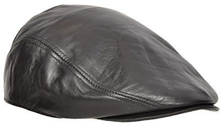 Real Leather Flat Cap Newsboy Ivy Peaked Gatsby Golf Cabbie Hat (Black, 60)