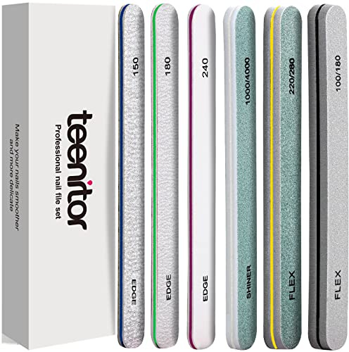 Teenitor Nail File Buffer, Nail Files for Natural Nails and Acrylic Nails, Manicure Buffer Block, Different Grits, Straight