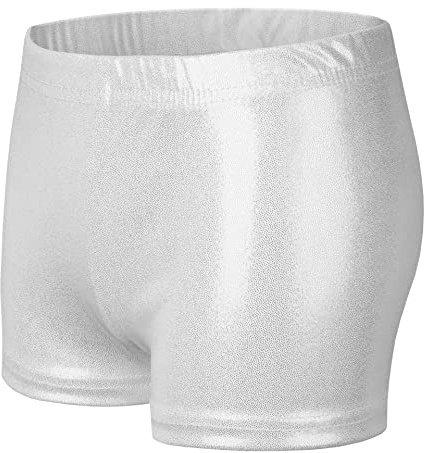 NewL Niños Niña Cintura Elástica Metálico Brillante Pantalones Cortos de Ballet para Deportes Yoga Gimnasia Entrenamiento (Blanco, 5-6 Years)