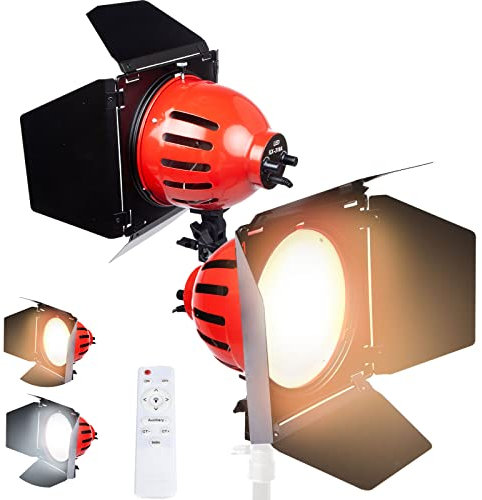 Luz de vídeo LED Ajustable Iluminación Continua Bicolor 3000k - 6500k Focos de Cabeza Roja con Puerta de Granero y Control Remoto para El Kit de Iluminación de Fotografía Vídeo Studio Youtube