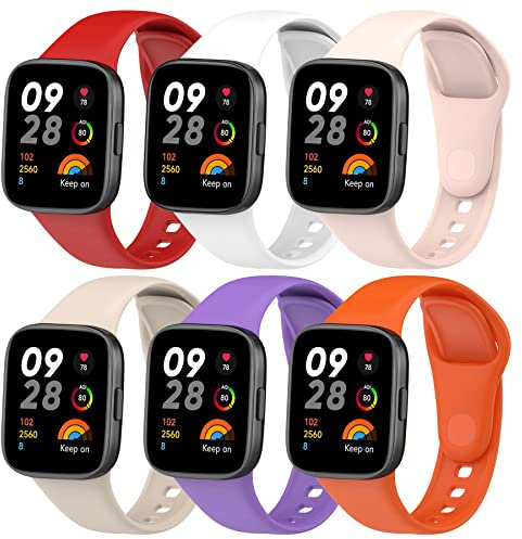 BDIG 6 Armbänder für Xiaomi Redmi Watch 3, Armband aus Silikon, bunt, Ersatzarmband gegen Verlust, entworfen Zubehör Tracker (nicht kompatibel mit Redmi Watch 3 Active)