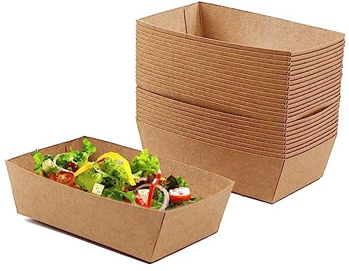 Allbusky 50PCS Disposable Kraft Paper Food Trays, Oil-Proof Paper Food Serving Trays, Boat Picnic Boxes, Serving Food Container Cardboard Bowls Burger Trays Sandwich Tableware
