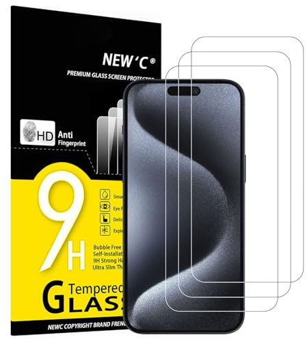 NEW'C 3 Stück für iPhone 16 Plus, iPhone 15 Pro Max, iPhone 15 Plus für Panzerglas (6,7 Zoll), Frei von Kratzern, 9H Härte, HD Displayschutzfolie, 0.33mm Ultra-klar, Ultrabeständi