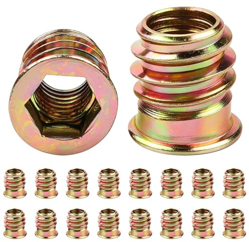 Jeboler 20Pcs M8 (8mm) x 15mm Threaded Inserts for Wood - Flanged Hex Socket Nut, Zinc Plated Carbon Steel