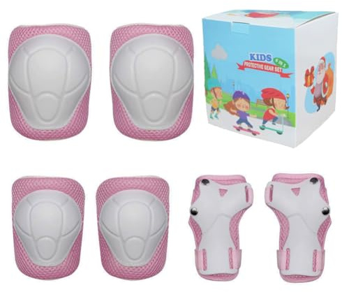 LANOVAGEAR Protection Roller Enfant Fille Protection Enfant Velo - Genouillère Enfant - Protection Skateboard Enfant Scooter Inline Skate (Rose-LK, S)