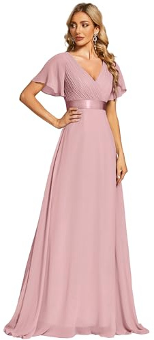 Ever-Pretty Women's Summer Short Sleeve Chiffon Empire Waist Floor Length Formal Bridesmaid Dress Mother of Bride Dresses Dusty Rose US10