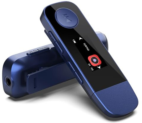 AGPTEK 64GB Reproductor MP3, Bluetooth 5.3 MP3 Tipo-C Sport Clip Reproductor de Música HiFi Portátil Sin Pérdida con Radio FM/Recorder, Reproductor MP3 Soporta Teléfono, Azul