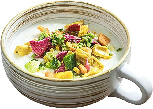 Taza de la sopa de la taza de la sopa de la manija Cerámica con asa, tazas de sopa de cerámica, tazón de sopa de cebolla francesa 400 ml, tazones de desayuno, blanco, 400 ml, 14 oz, 14 x 14 x 6 cm
