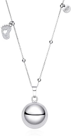 Dada Gioielli - Collier d'Appel des Anges de Grossesse pour Femme, Clochette Sonore Porte-Bonheur pour Protéger Maman et Bébé, Orné de Zircons (Petit pied avec 1 cœur,Sphère en acier inoxydable)