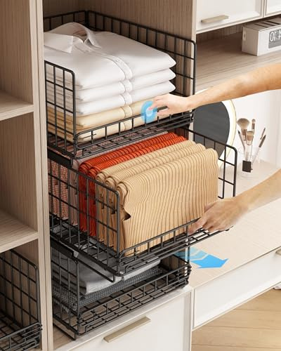 UMDONX Set di 3 Cassetti per Armadio - Divisori per Interno Armadio - Organizzatore con Contenitori Impilabili - Organizzatore Per Armadi Scorrevoli-Nero