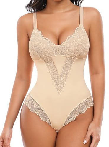UMIPUBO Body Reductor Mujer Faja Reductoras Adelgazante Moldeador Control de Abdomen Shapewear Bodysuit Body Shaper Escote en V Corsé Posparto Sin Costuras Tirantes Ajustables
