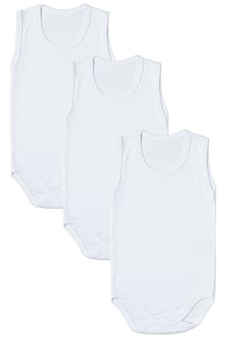 Baby Bodysuit 3 pcs | 100% Organic Cotton Baby Bodysuits with Straps | Comfortable and Sweet Bodysuits for Girls and Boys (White-White-White, 3-6 Month)