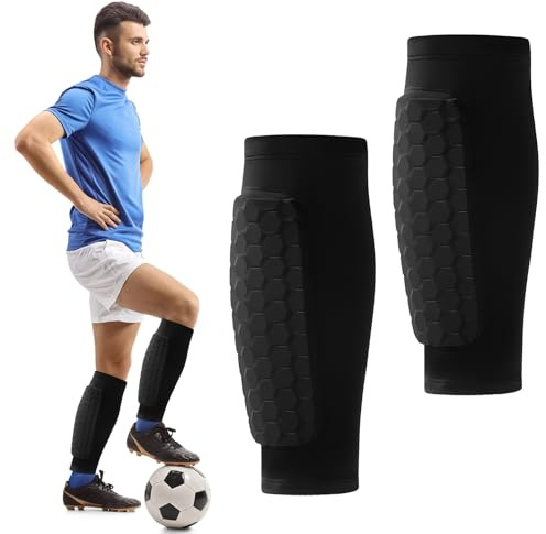 LUMOOM 1 par de espinilleras de fútbol con almohadillas de panal para hombre y mujer, protección transpirable y antideslizante de licra