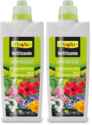 Flower - Fertilizante Líquido Universal 1000 ml para Plantas de Interior y Exterior, Crecimiento Sano, Complejo Vitamínico, Multinutrientes - 10.5x6.2x28.5cm, No aplica color (Paquete de 2)