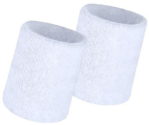 2 stycken svettband handled, sportarmband, svettband handled, elastiskt svettband, fitness, bomullsarm för fotboll, basket och tennis, sport (vit)