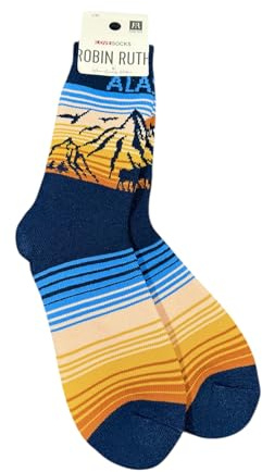 Robin Ruth Alaska Towel Socks Alaska Mountain Moose Sunset L/XL