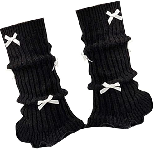 hogtnd Style de ballet pour fille, jambières avec nœud, jolies chaussettes côtelées tricotées à volants, couvre-pieds, manchettes de bottes, accessoires, jambières en tricot côtelé