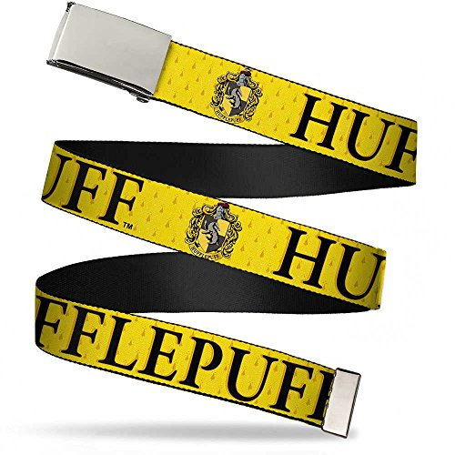 Buckle-Down Jungen Web Belt 1.5 Gürtel, Harry Potter Hufflepuff & Wappen Gelb/Schwarz, 4 cm Breit / 42 cm Hosen Größe