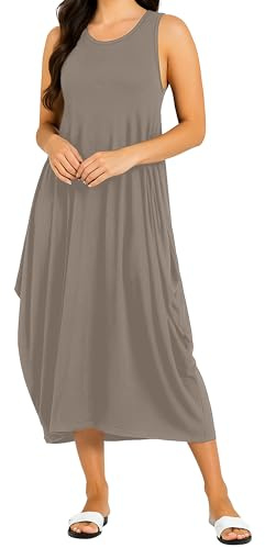 Re Tech UK - Womens Sleeveless Baggy Loose Racer Dress - Lagenlook Tulip Round Neck - Maxi Dresses for Women UK, Ladies Summer Dresses, Beach Holiday Clothes, Plus Size Dress for Women