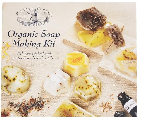 House Of Crafts Organic Soap Making, Single Craft Kit Set, Multicoloured, Includes Organic Soap Compound, Organic Essential Oil, Aniseed, Linseed, Poppy Seeds, Marigold Petals, Instructions