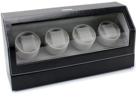 Automatic Watch Winder, Quad Watch Winder in Vegan Black Leather By Heiden - Japanese Motor - AC Adapter Included - Independent Settings - 12 Multiple Settings - Zero Magnetization - Watch Winder For Automatic Watches Such As Rolex