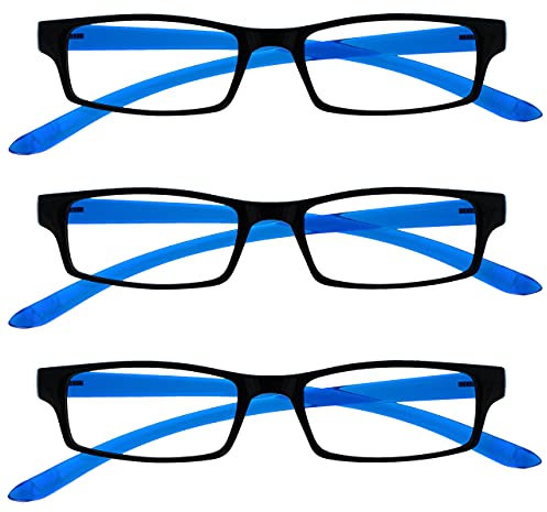 OPULIZE Nero Blu Brillante Collo Occhiali Da Lettura Valore 3 Pacco Donna Uomo Uvr3Pk020 +1,50-88 Gr