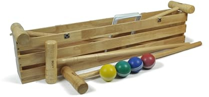 BEX Pro Croquet Set, 4 Mallets in Wooden Box, Rubberwood Garden Game | 4-player lawn sport, lacquered hardwood heads and handles, 10 hoops, solid crate storage, ages 14+