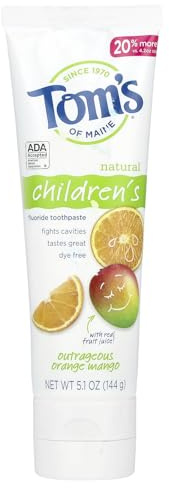 Tom's of Maine Natural Kid's Fluoride Toothpaste, Outrageous Orange Mango, 5.1 oz.