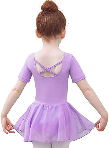 Tancefair Kinder Ballettkleidung Mädchen Ballettkleid Kurzarm Langarm Balletttrikot Baumwolle Ballettanzug Tanzkleid Tanzbody mit Chiffon Rock Tütü