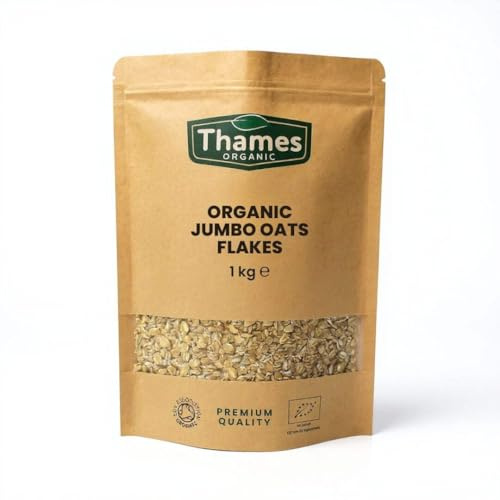 Organic Jumbo Oat Flakes - 100% Pure, Whole Grain, No Additives or Preservatives - Vegan, GMO-Free, Certified Organic - Delicious and Nutritious Breakfast Option - Thames Organic 1kg