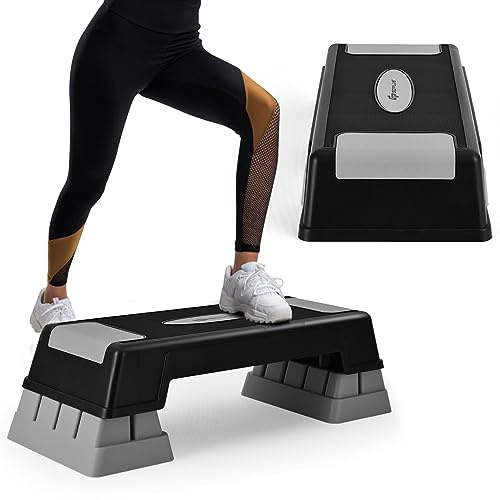 COSTWAY Step da Aerobica, Step Fitness con Altezza Regolabile(12/17/22cm), con Cuscinetti Antiscivolo, Esercizio Allenamento Stepper per Casa Palestra, Capacità Max.150 kg (Grigio)