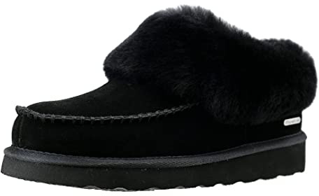 PAMIR Women's Chestnut Suede Shearling Ankle Moccasin Bootie Slippers Memory Foam Indoor Outdoor