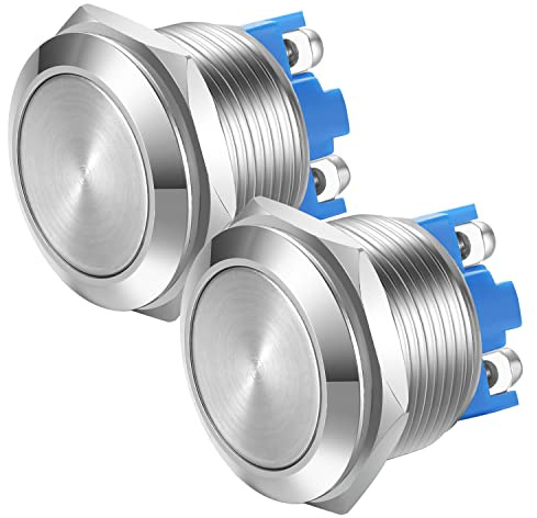 Gebildet 2 interrupteurs à bascule 22 mm 12 V/24 V/125 V/250 V/5 A, bornes à vis en acier inoxydable, interrupteur métallique étanche (tête plate)