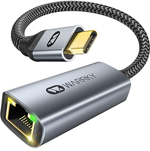 WARRKY USB C auf Gigabit Ethernet Adapter, 1Gbps USB-C LAN Netzwerkadapter 【 Vergoldeter Stecker, Hochwertiger Chip 】 Kompatibel für MacBook Pro/Air, iPad Pro/Air, XPS, Dell, Surface, usw