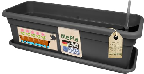 MePla – XXL balkonglåda med bevattning längd 80 cm + underlägg 77 cm – antracit, blomkruka – växtlåda av väderbeständig UV-resistent plast
