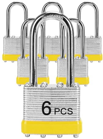 LQYN Vorhängeschlösser mit gleichem Schlüssel, laminiertes Vorhängeschloss (40 mm), gleichschließende Schlösser, langer Bügel, für Aufbewahrungsspind, Haspenriegel, Werkzeugkasten, Schuppen, 6 Stück