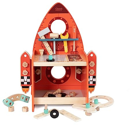 Classic World Banco de trabajo para niños a partir de 3 años | Banco de herramientas con 51 piezas | Mesa de juego con caja de herramientas | Herramienta 3 años | Juguete para niños