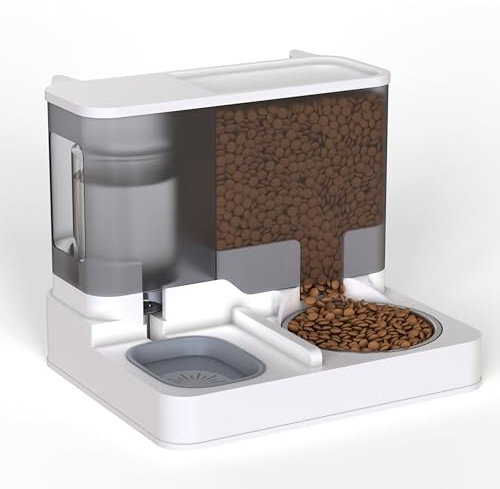 2 in 1 Automatic Cat Feeder, All in One Auto Feeder Food and Water Dispenser, Pet Feeder For Cats And Small Dogs, 3.8L Gravity Pet Feeder Station for Home Travel Grey