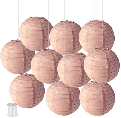 Surwin Lanterne Cinesi Set di 10, Lanterne di Carta, Cinese Rotonda Lanterna di Carta da Appendere Decorazioni da Appendere per Halloween Ringraziamento Natale (10cm,Rosa Pesca)