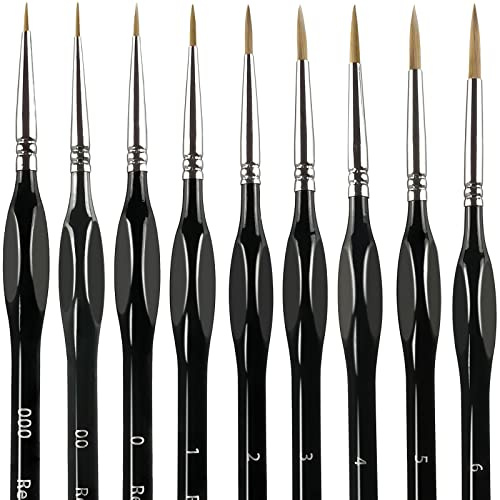 Set med 9 miniatyrborstar i 9 delar, liten borste, tunn borste, barnborste, modellborstar, konstnärspensel, pensel med fin spets