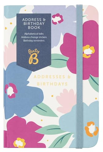 Busy B Address & Birthday Book - Floral with Alphabetical Tabs, Address Change Stickers, Birthday Reminders, Handy Pockets and Stickers