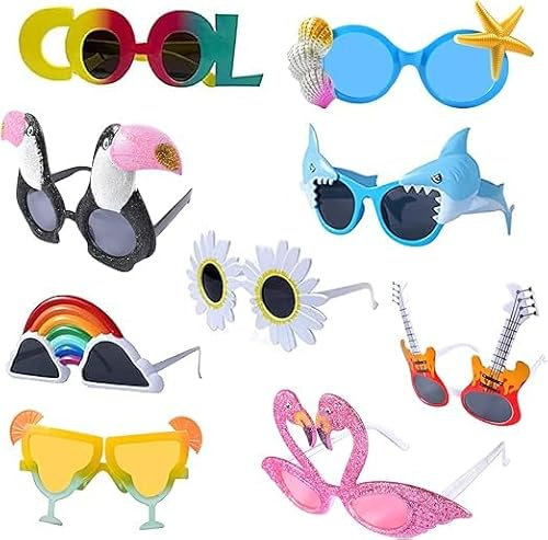 Lustige Sonnenbrille, 9 Paar lustige Brillen, Party-Sonnenbrille für den Freizeitgebrauch, Hawaii Partyzubehör, Neuheit Luau Partybrille für Kinder und Erwachsene