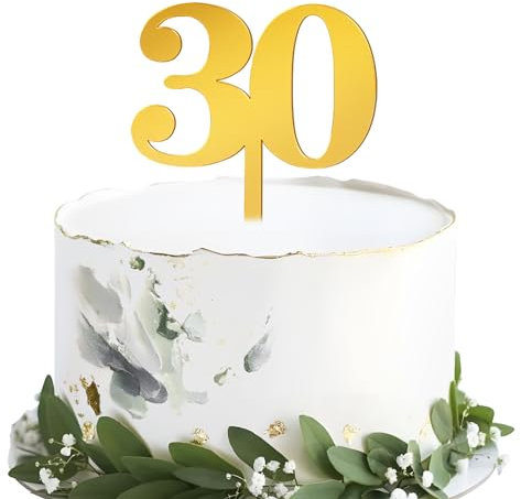30 Chiffre décoration de Gâteau Topper Doré Cake Cupcake Topper Numéro 30 Décoration Joyeux Anniversaire en Miroir Acrylique pour Mariage Anniversaire Fête Célébration