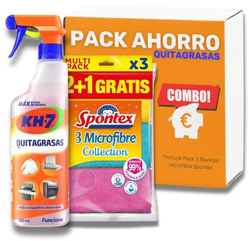 Kits Kh7 Quitagrasas + 3 Bayeta | Pack Ahorro KH-7 Quitagrasas | Máxima eficacia contra la Grasa y Suciedad | 3 Bayetas incluídas