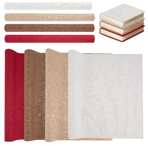 OLYCRAFT 4 hojas, 4 colores, 100 x 42 ~ 43 cm, tela de poliéster, cubierta de libro con parte trasera de papel, paño de libro para manualidades, funda protectora para encuadernación, scrapbooking